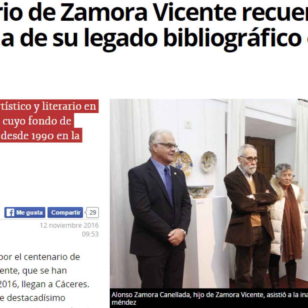 Diario Hoy 13 Noviembre: El centenario de Zamora Vicente recuerda la importancia de su legado bibliográfico en la ciudad