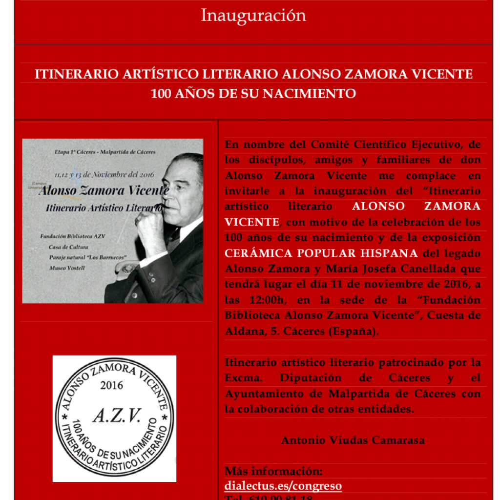 Invitación a la inauguración del Itinerario Alonso Zamora Vicente